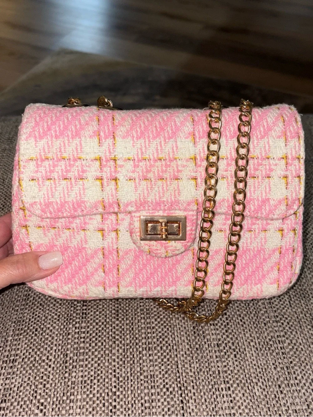 Pink and white tweed mini two Way Crossbody handbag